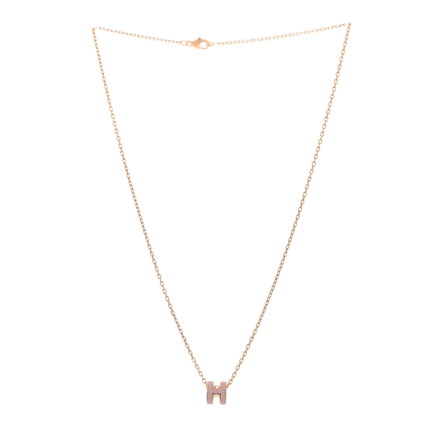 Hermes Lacquered Rose Gold Mini Pop H Pendant Necklace Rose Dragee 2 of 5
