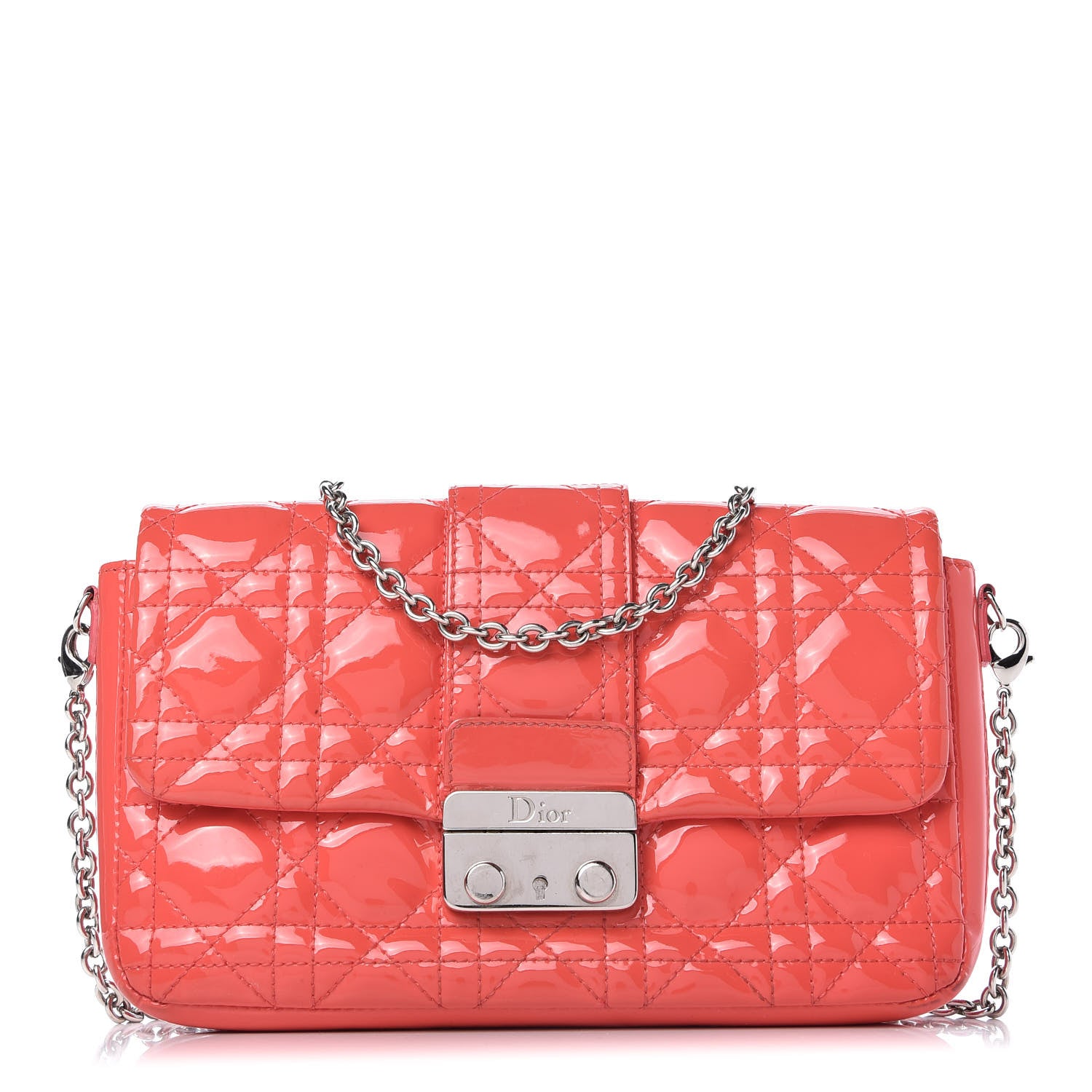 Christian Dior Patent Cannage New Lock Pouch Coral 1 of 9