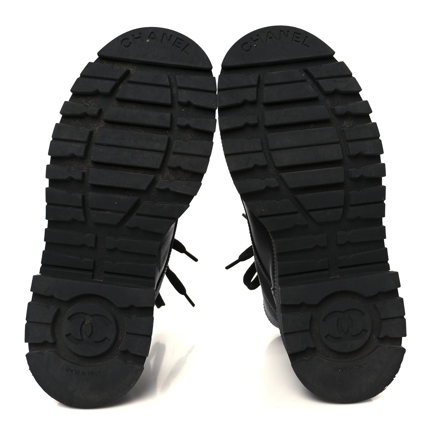 Grained Calfskin Shiny Calfskin CC Lace Up Combat Boots 37.5 Black