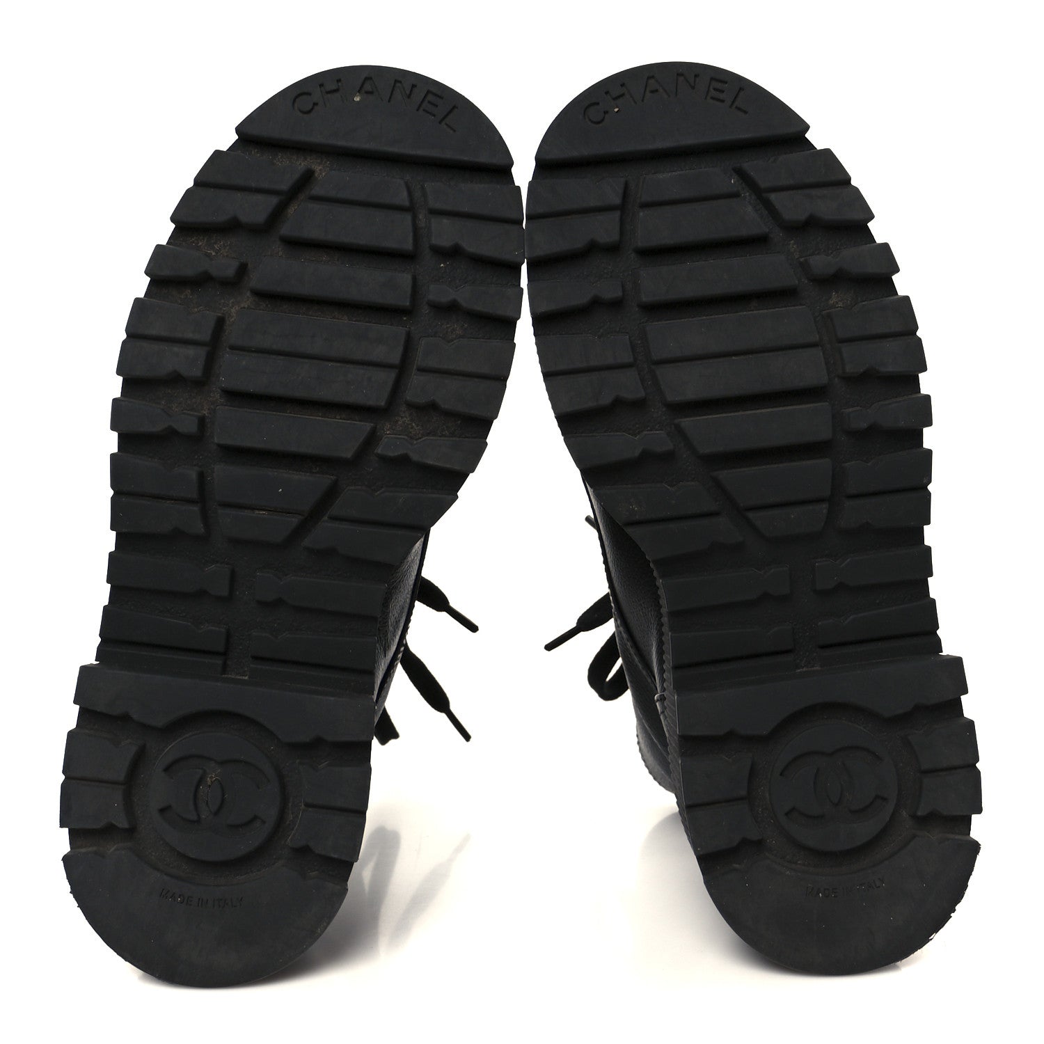 Chanel Grained Calfskin Shiny Calfskin CC Lace Up Combat Boots 37.5 Black 6 of 11