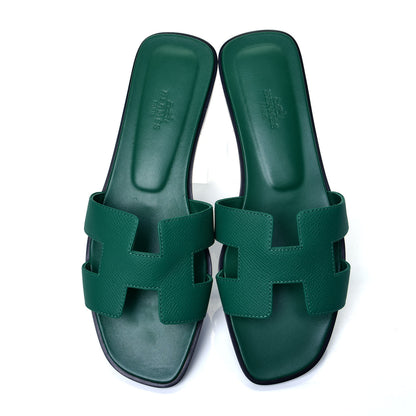 Hermes Epsom Oran Sandals 39 Malachite 5 of 9