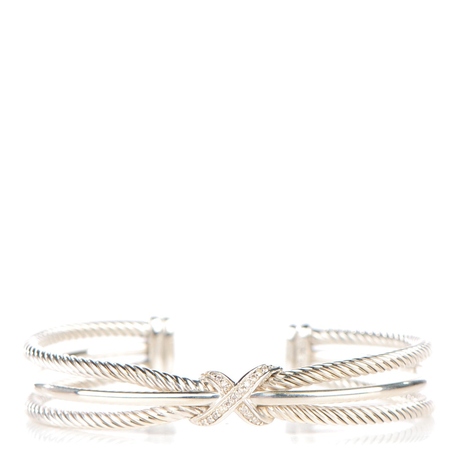 David Yurman Sterling Silver Pave Diamond 7mm X Crossover Cuff 1 of 5
