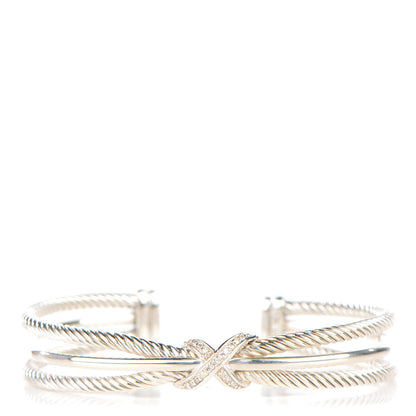 David Yurman Sterling Silver Pave Diamond 7mm X Crossover Cuff 1 of 5