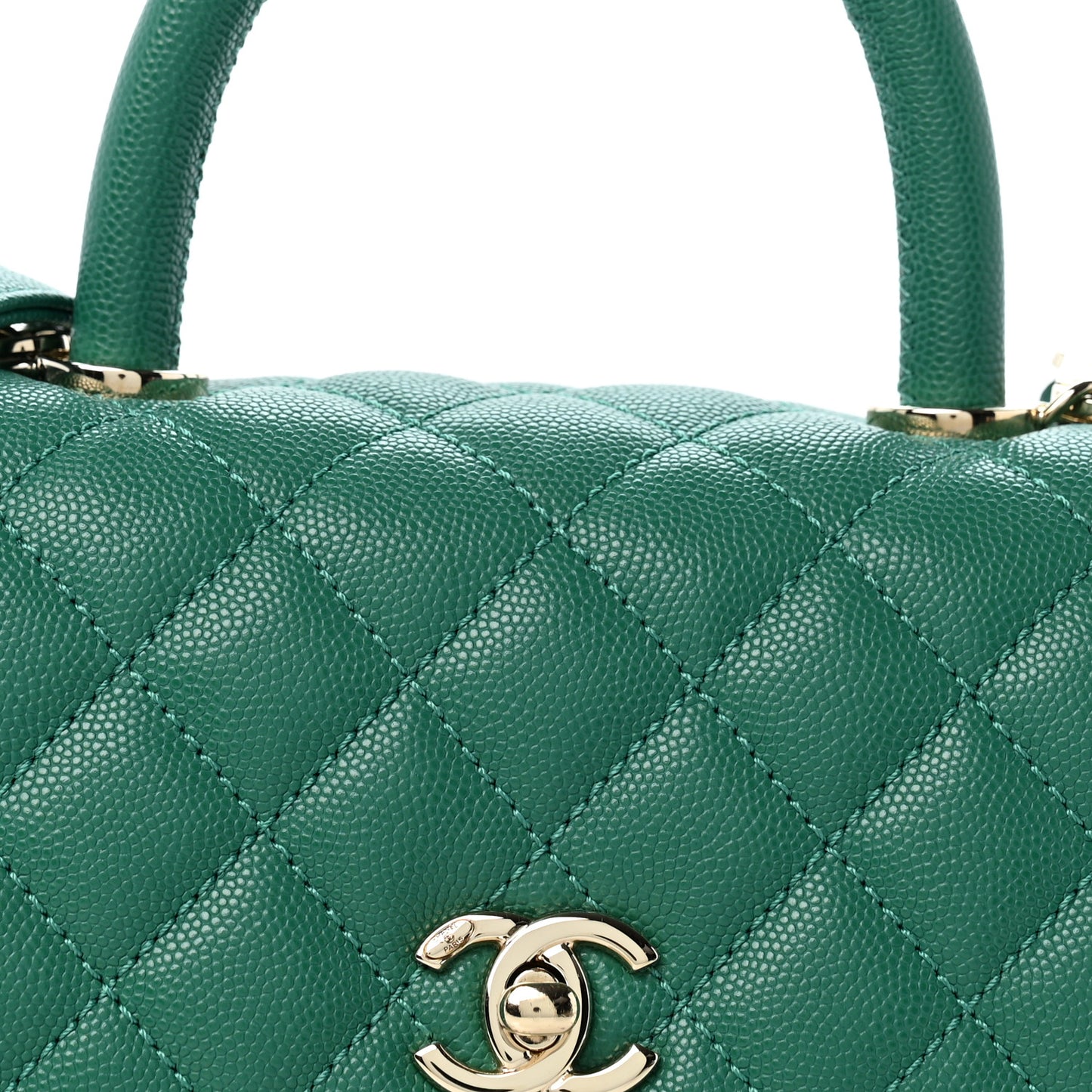 Caviar Quilted Mini Coco Handle Flap Green