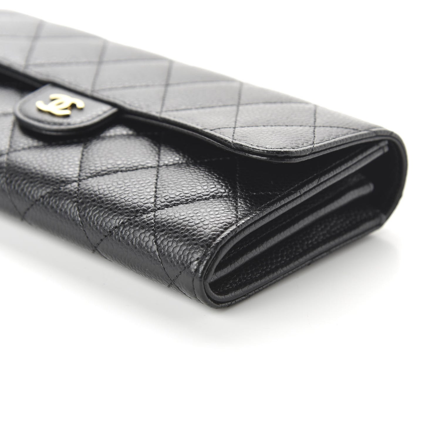 Caviar Quilted Large Gusset Flap Wallet Black
