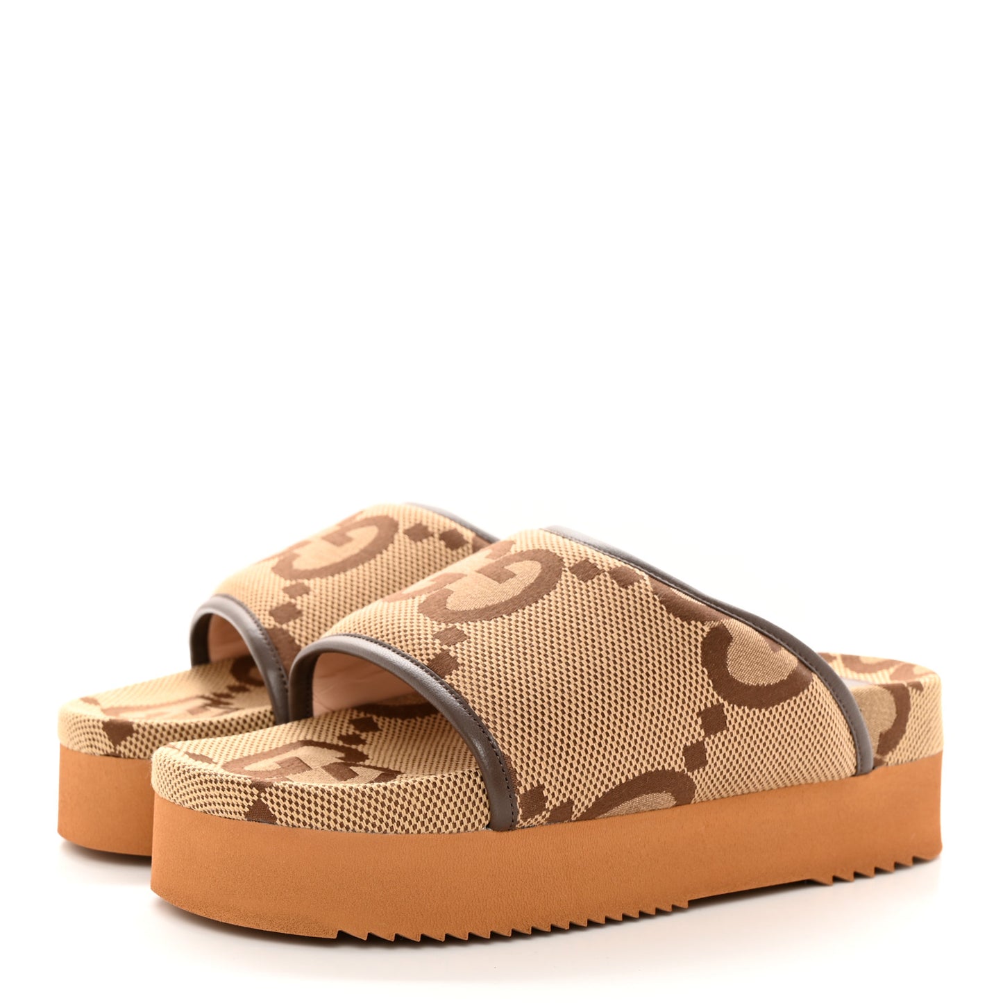 Monogram Jumbo GG Nappa Samoa Platform 40mm Slide Sandals 38 Camel Ebony New Acero