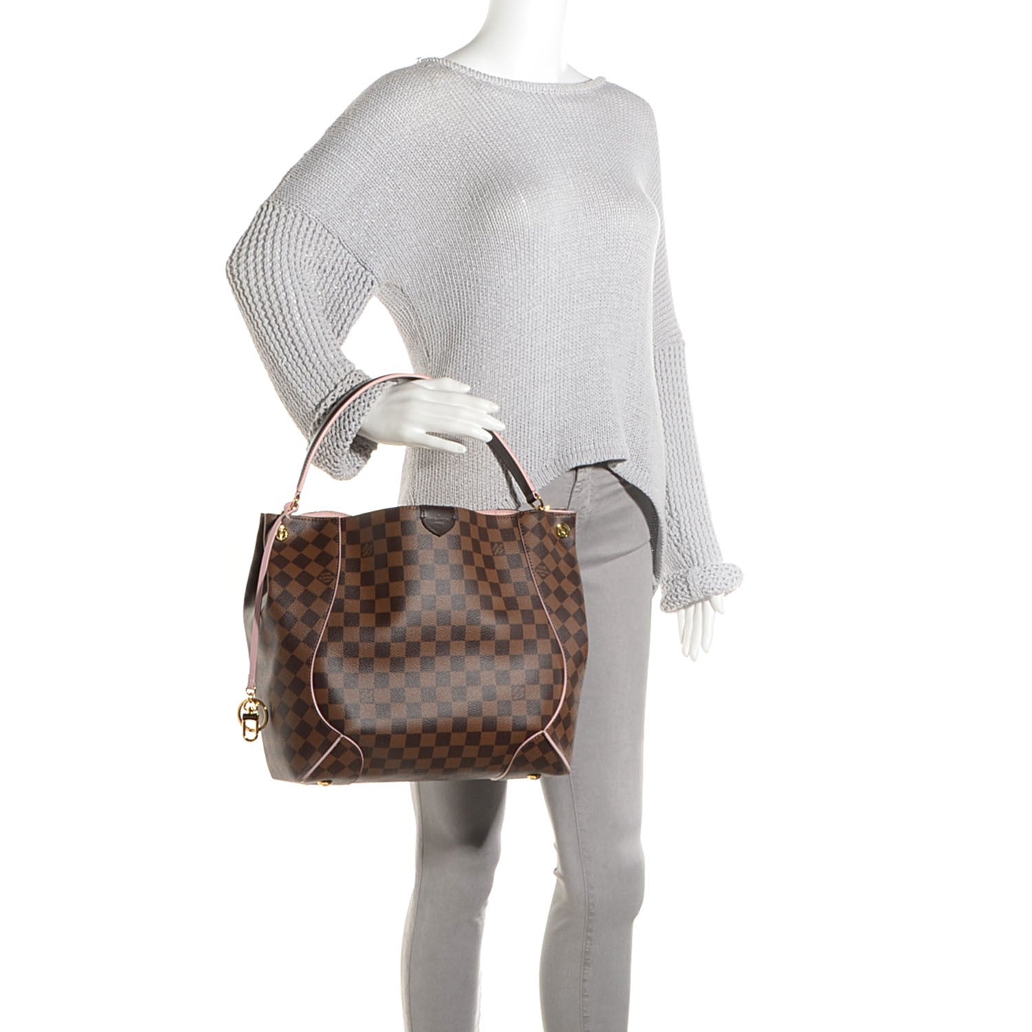 Louis Vuitton Damier Ebene Caissa Hobo Rose Ballerine 2 of 7