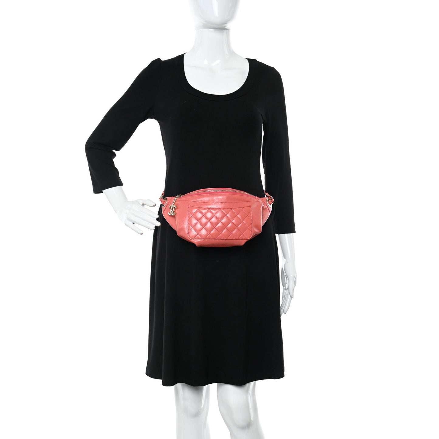 Crumpled Lambskin Quilted Bi Waist Bag Fanny Pack Pink