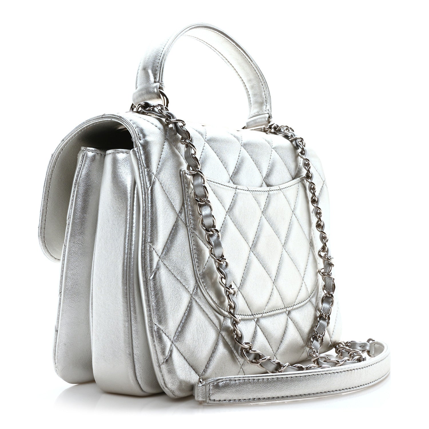 Chanel Metallic Lambskin Quilted Small Trendy CC Flap Dual Handle Bag Silver Silver 3 of 11