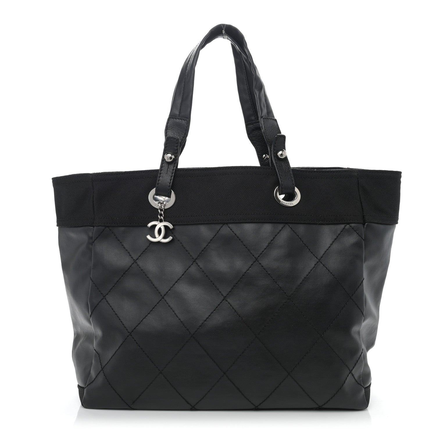 Chanel Coated Canvas Quilted Large Paris Biarritz Tote Black 1 of 15