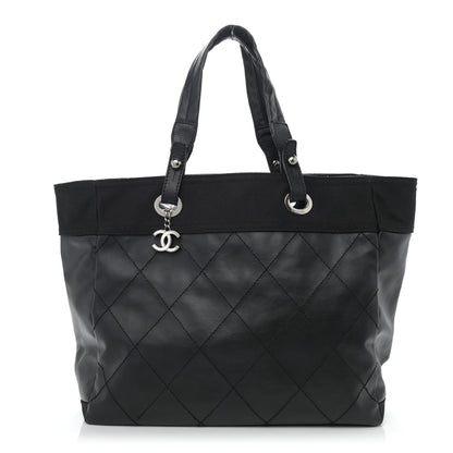 Chanel Coated Canvas Quilted Large Paris Biarritz Tote Black 1 of 15