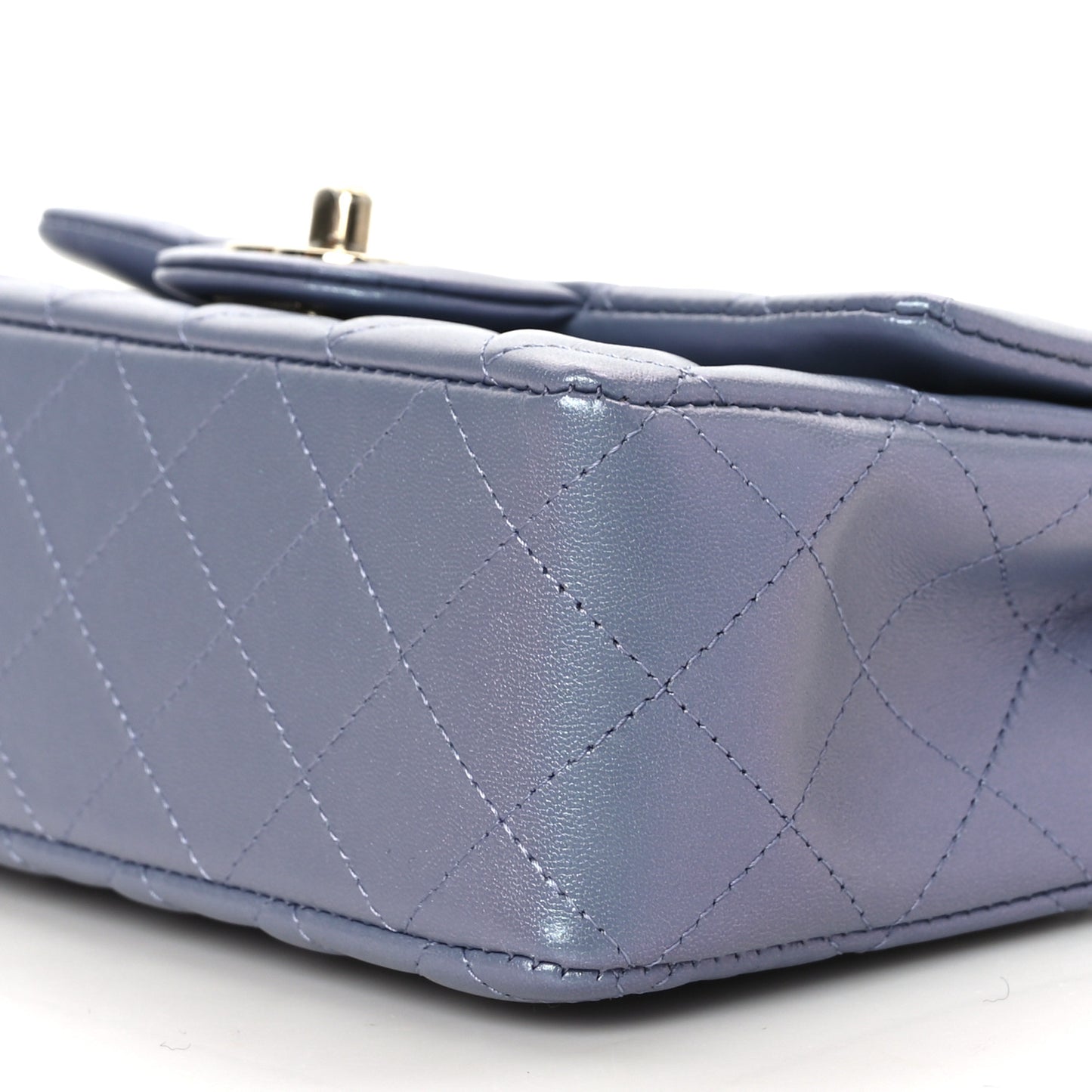 Iridescent Lambskin Quilted Mini Rectangular Flap Light Purple