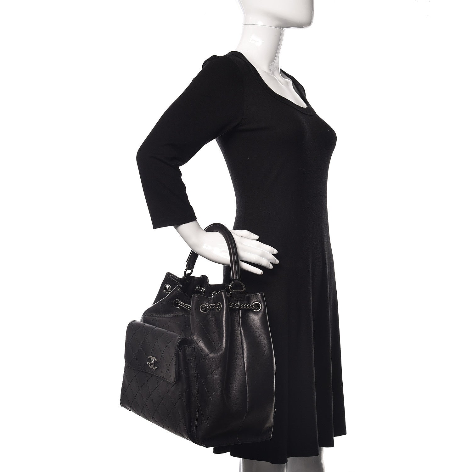 Chanel Calfskin Stitched Large Urban Luxury Drawstring Backpack Black 1 of 12