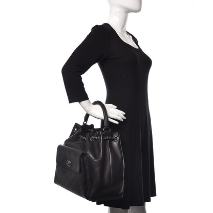 Chanel Calfskin Stitched Large Urban Luxury Drawstring Backpack Black 1 of 12