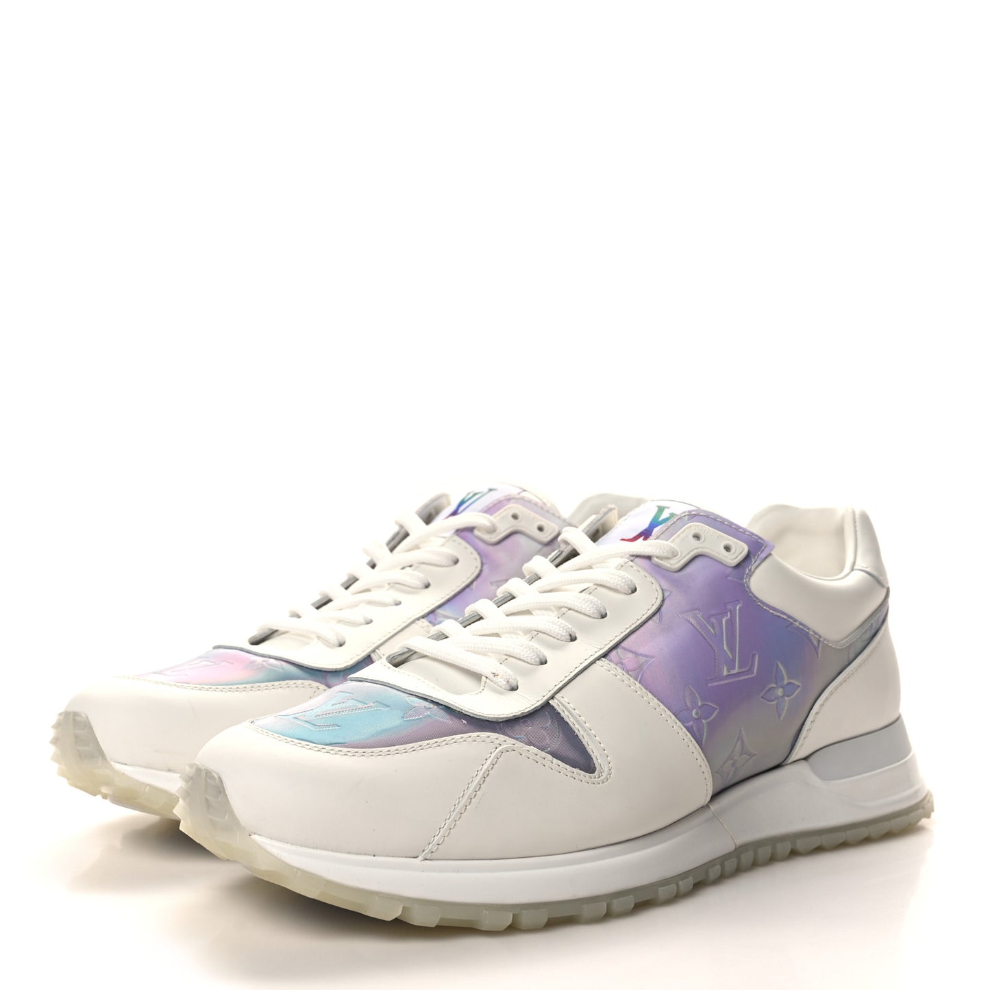 Iridescent Textile Monogram Calfskin Mens Run Away Sneakers 7 White