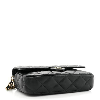 Chanel Lambskin Quilted Flap Phone Holder With Chain Black 4 of 11