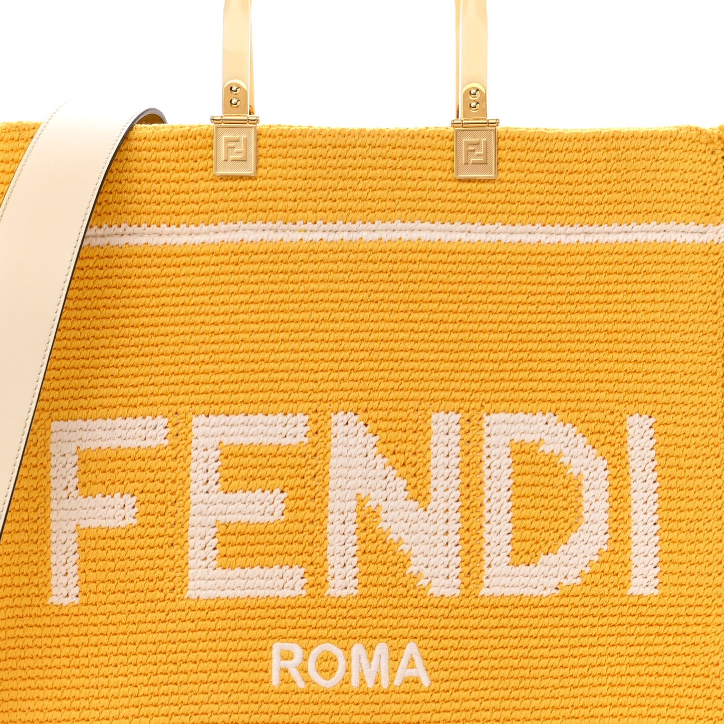 Crochet Vitello King Logo Plexiglass Medium Fendi Sunshine Shopper Tote Mimosa Panna