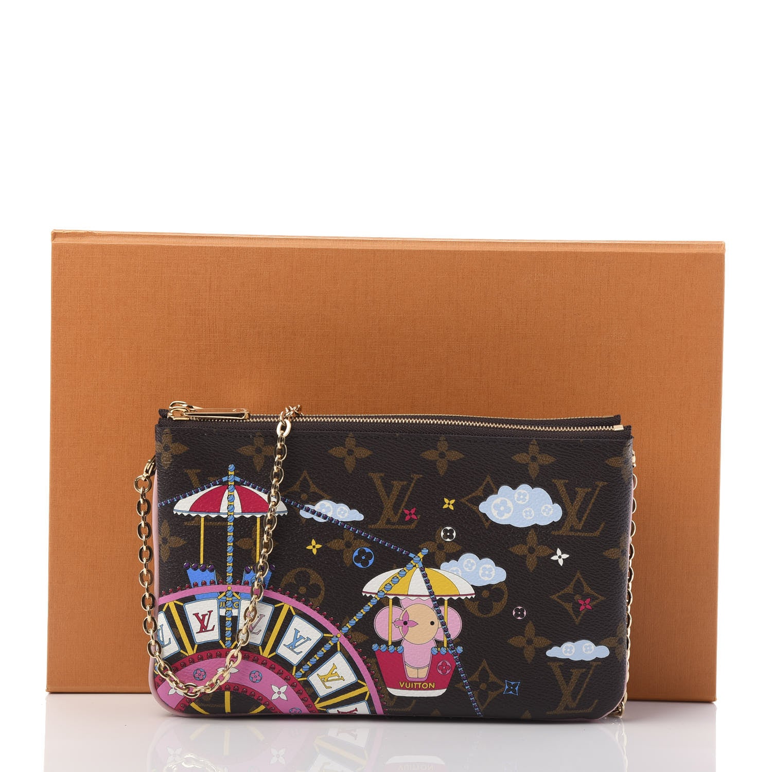 Louis Vuitton Monogram 2020 Christmas Animation Big Wheel Double Zip Pochette Rose Ballerine 11 of 11