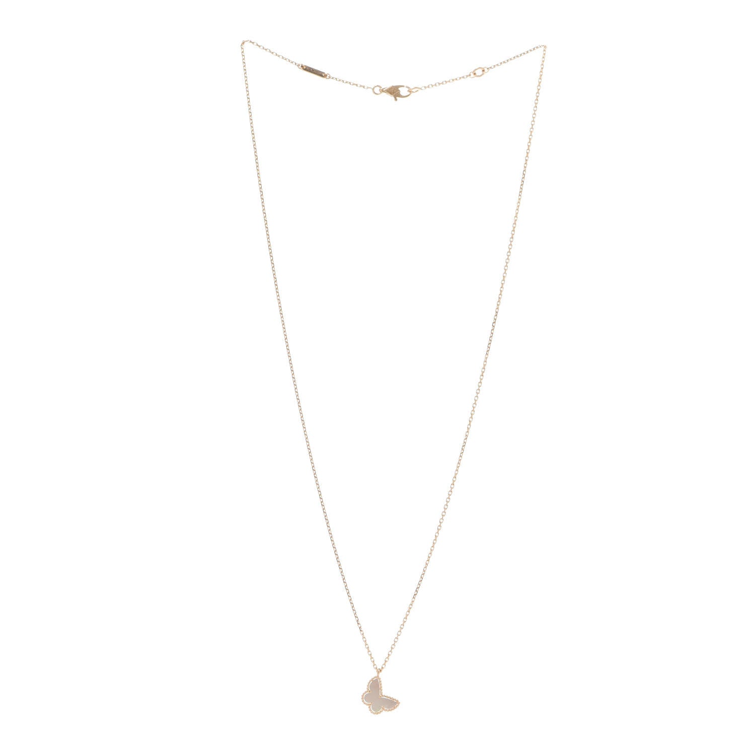 Van Cleef & Arpels 18K Yellow Gold Mother of Pearl Sweet Alhambra Butterfly Pendant Necklace 3 of 8
