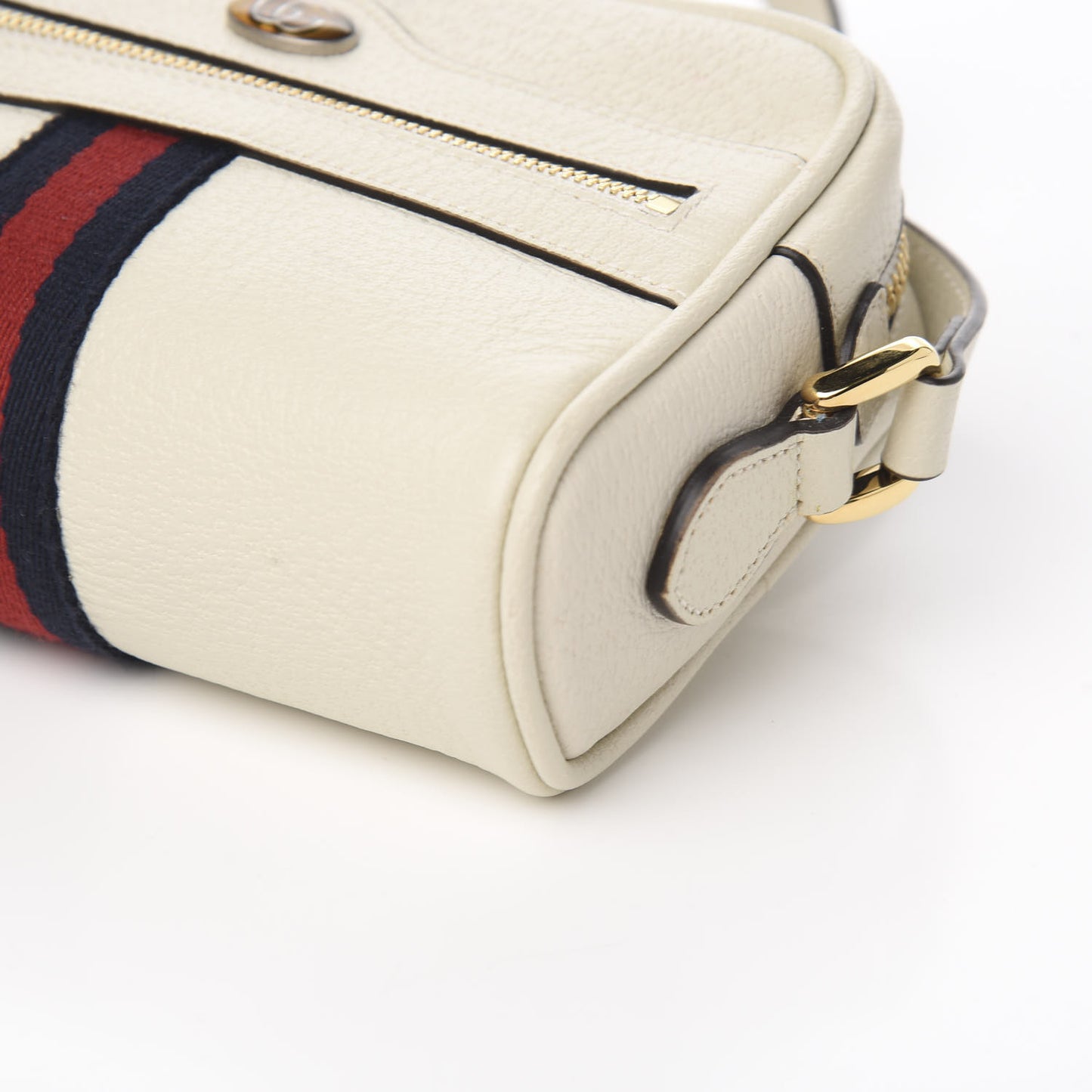 Textured Dollar Calfskin Web Mini Ophidia Shoulder Bag Mystic White