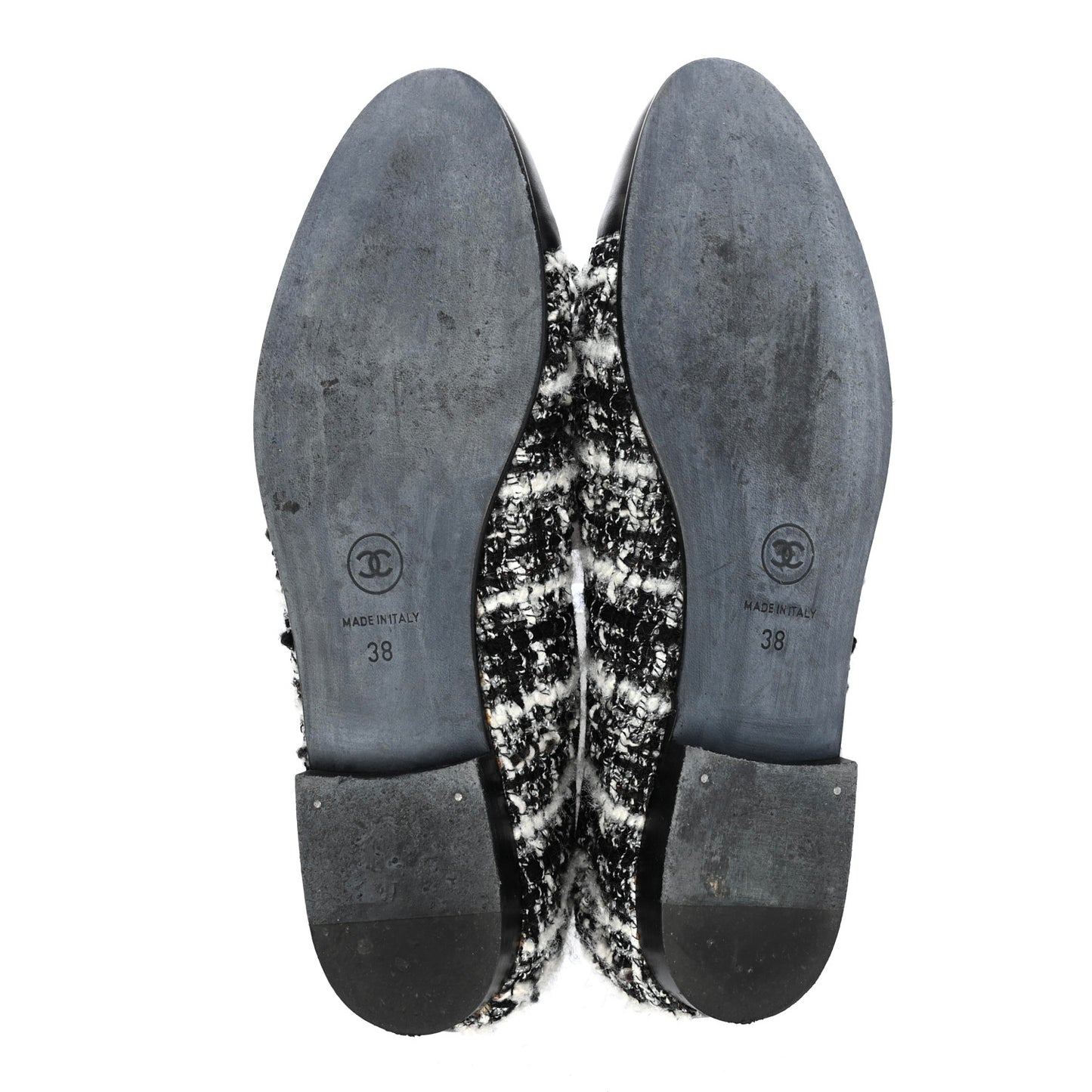 Tweed Cap Toe Ballerina Flats 38 Black White