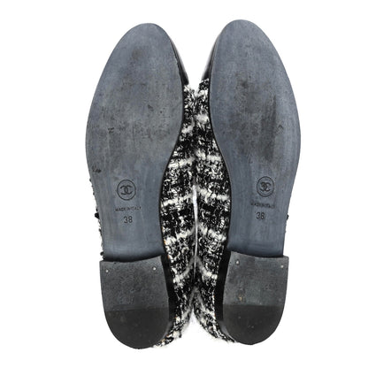Chanel Tweed Cap Toe Ballerina Flats 38 Black White 4 of 4