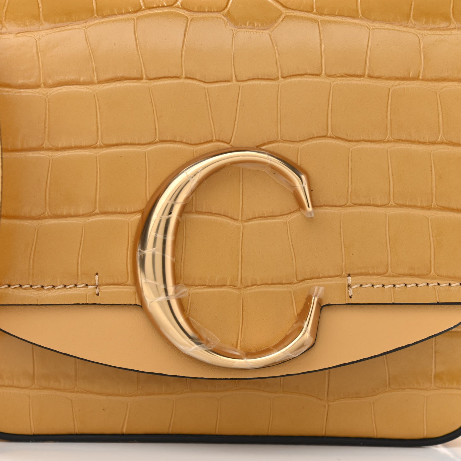 Chloe Calfskin Crocodile Embossed Mini C Double Carry Honey Gold 7 of 9