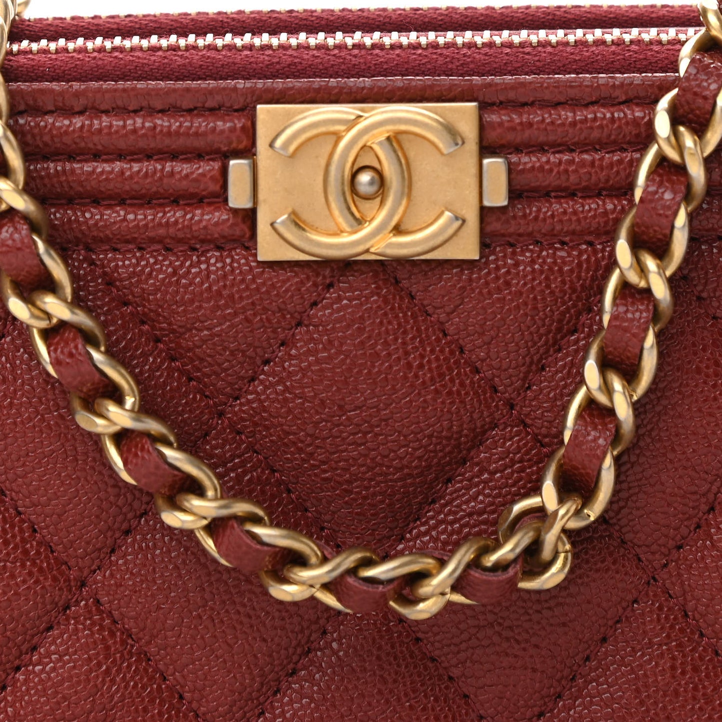 Caviar Quilted Small Boy Clutch With Chain Burgundy