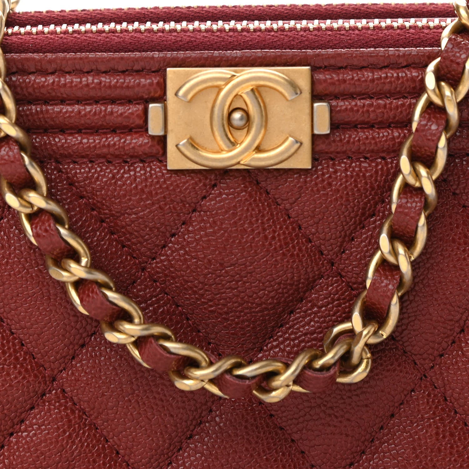 Chanel Caviar Quilted Small Boy Clutch With Chain Burgundy 9 of 13