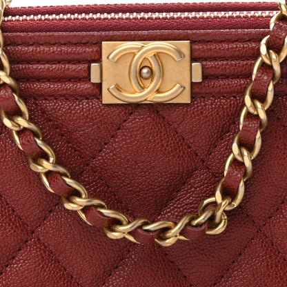 Chanel Caviar Quilted Small Boy Clutch With Chain Burgundy 9 of 13