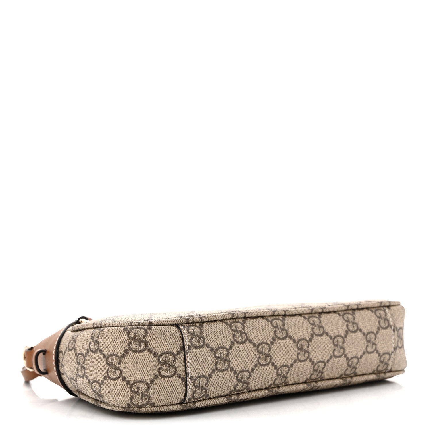 Gucci GG Supreme Monogram Textured Calfskin Small Emblem Shoulder Bag Beige Dark Brown 4 of 12