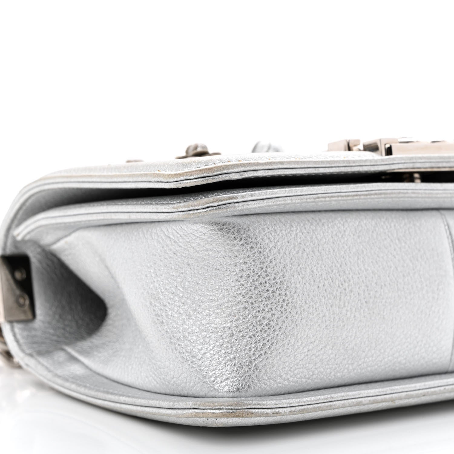 Chanel Metallic Calfskin Camellia Quilted Small Boy Flap Silver 9 of 10