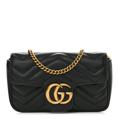 Gucci Calfskin Matelasse Super Mini GG Marmont Shoulder Bag Black 1 of 10