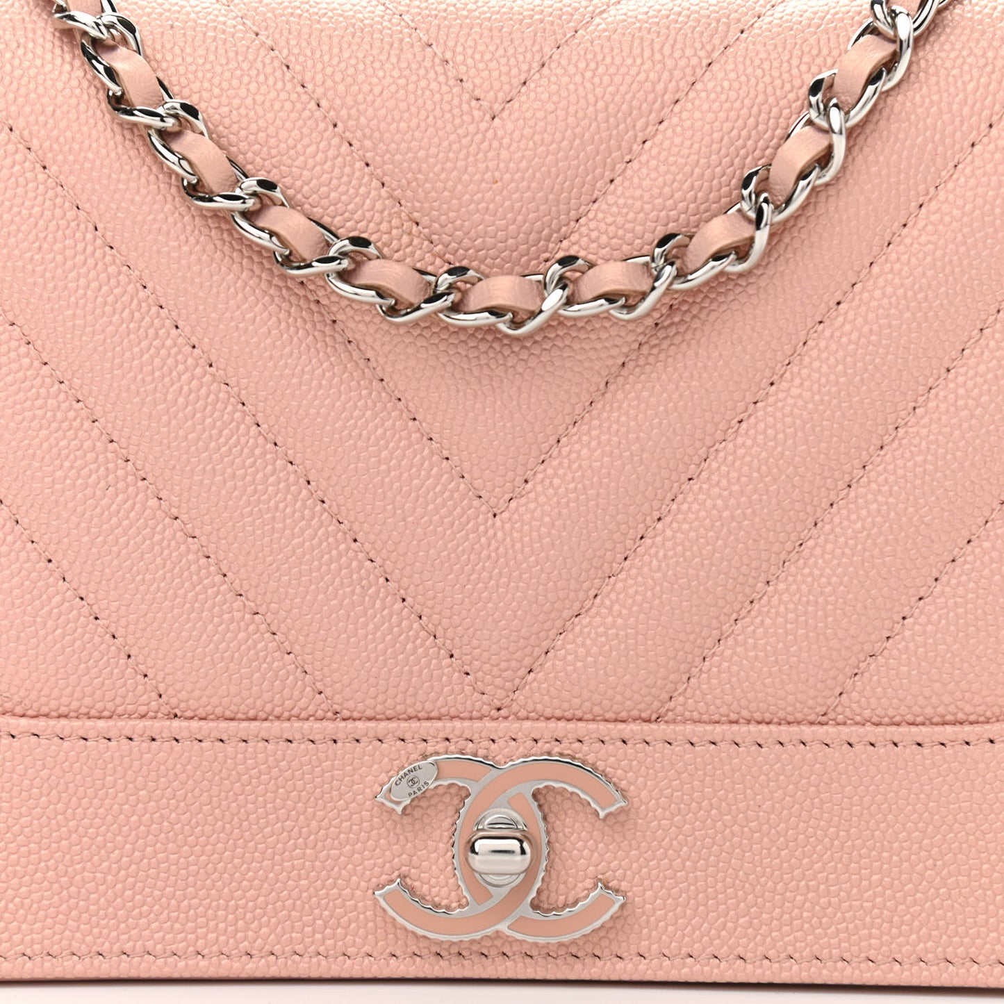 Metallic Caviar Quilted Vintage Mademoiselle Wallet On Chain WOC Light Pink