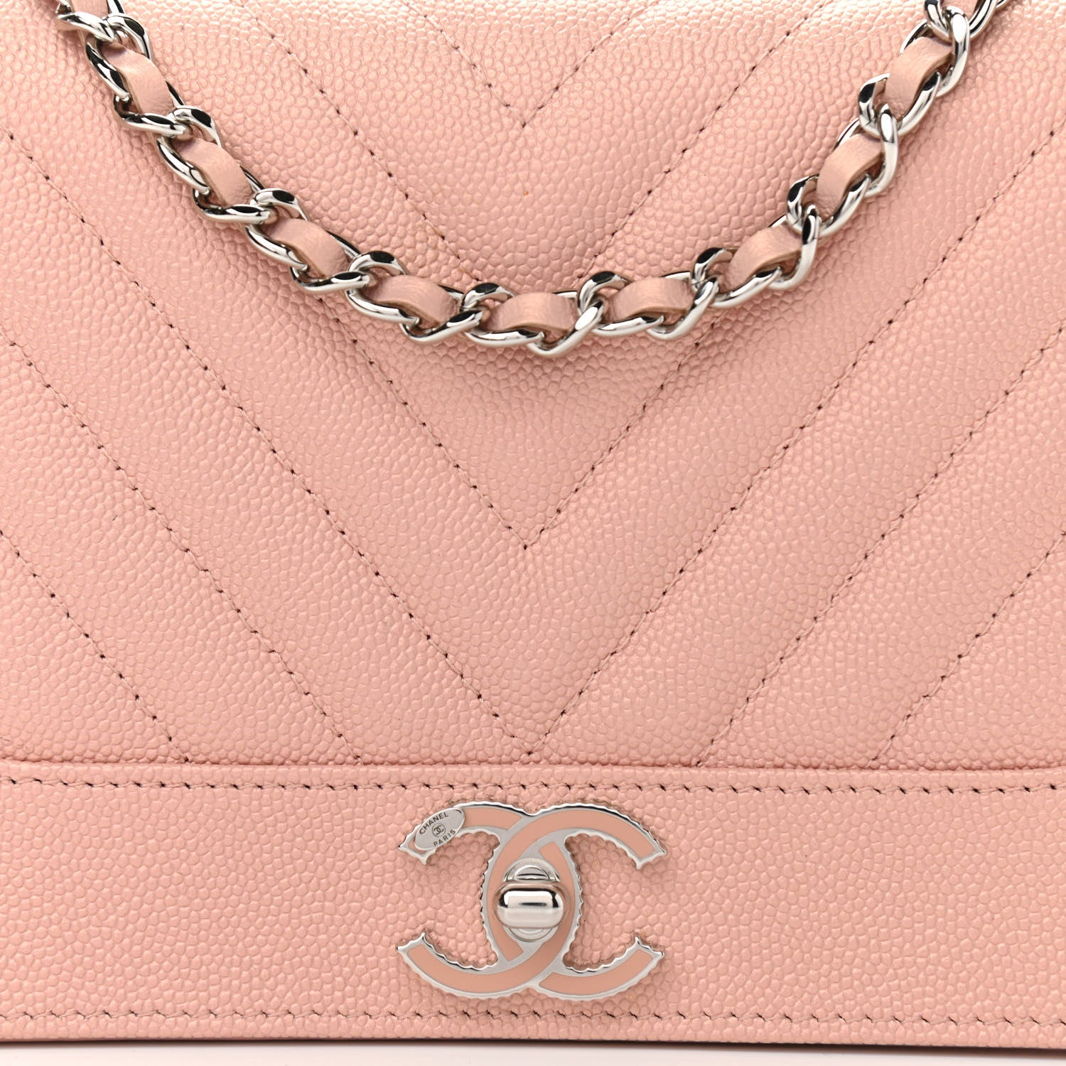 Chanel Metallic Caviar Quilted Vintage Mademoiselle Wallet On Chain WOC Light Pink 9 of 13