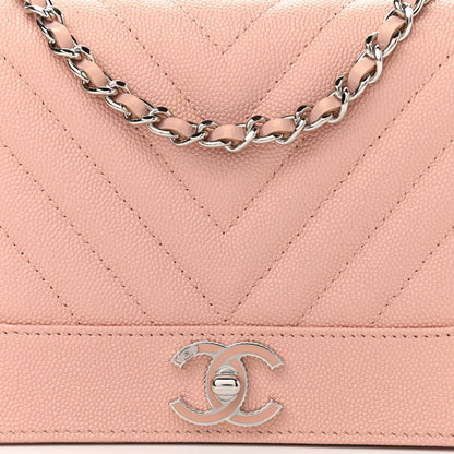 Chanel Metallic Caviar Quilted Vintage Mademoiselle Wallet On Chain WOC Light Pink 9 of 13