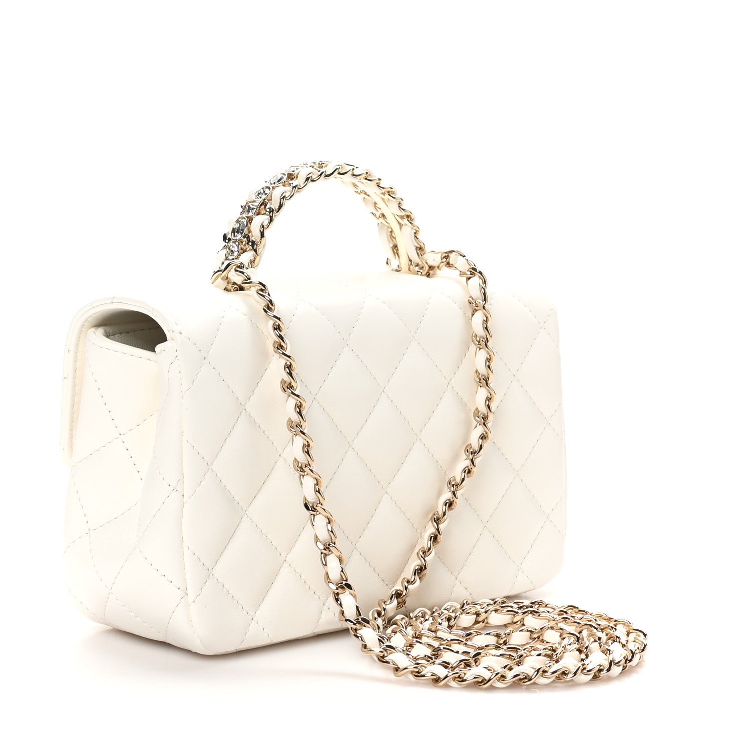 Chanel Lambskin Quilted Mini Crystal Top Handle Rectangular Flap White 3 of 11