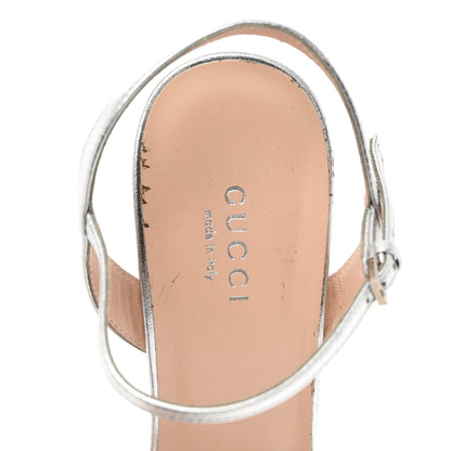 Gucci Sequin Satin Nappa GG Marmont Ankle Wrap 105mm Sandals 38 Silver Grigio Argento 7 of 9