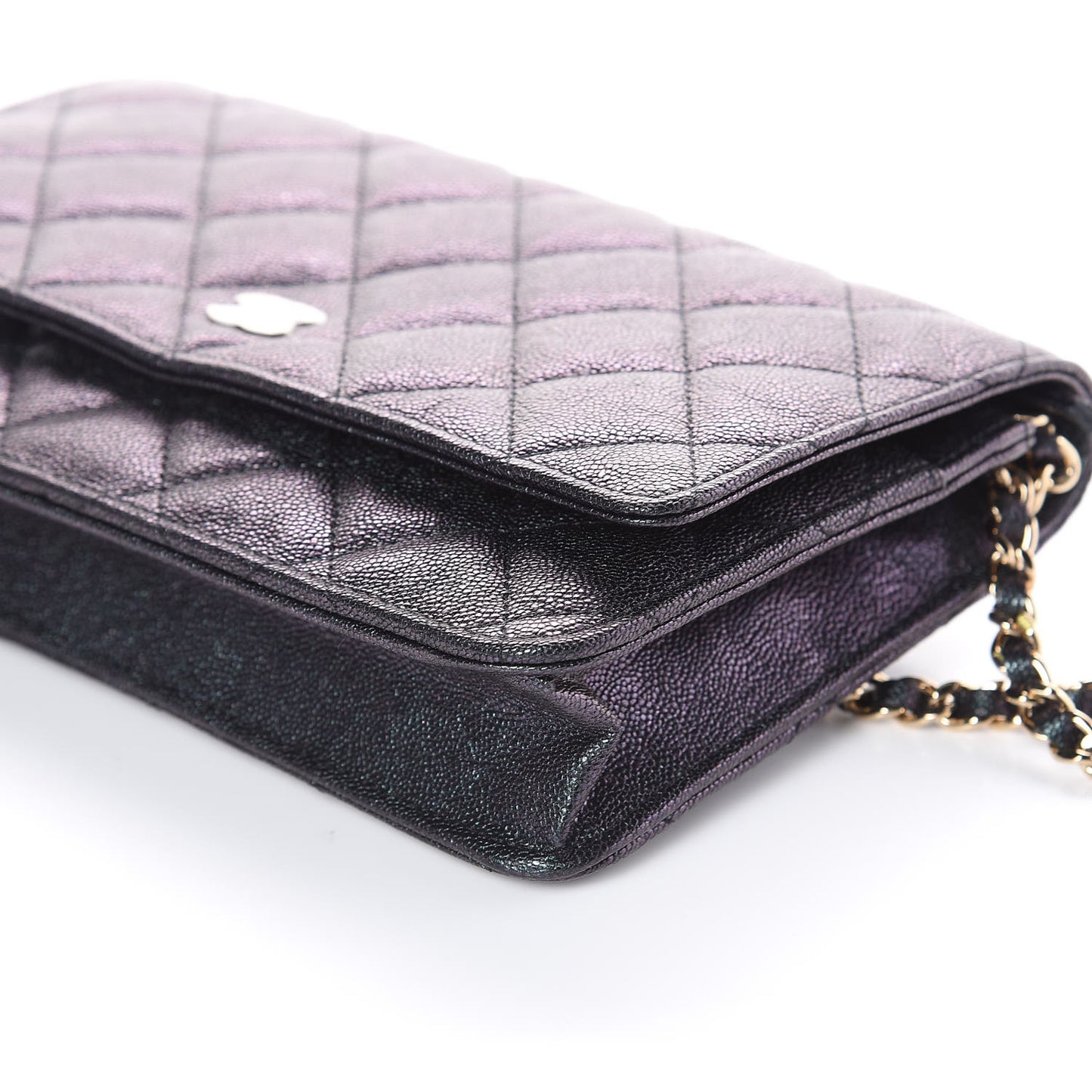 Iridescent Caviar Quilted Wallet On Chain WOC Black