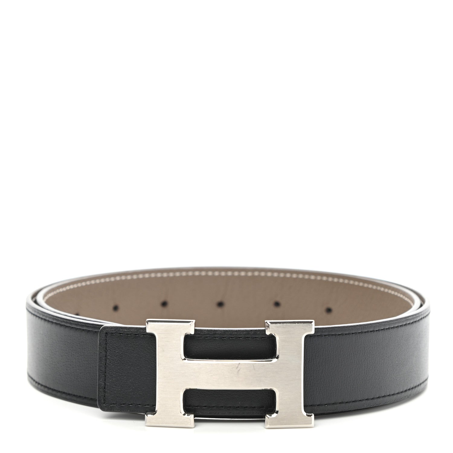Hermes Box Togo 32mm H Belt 85 Black Etoupe 1 of 6