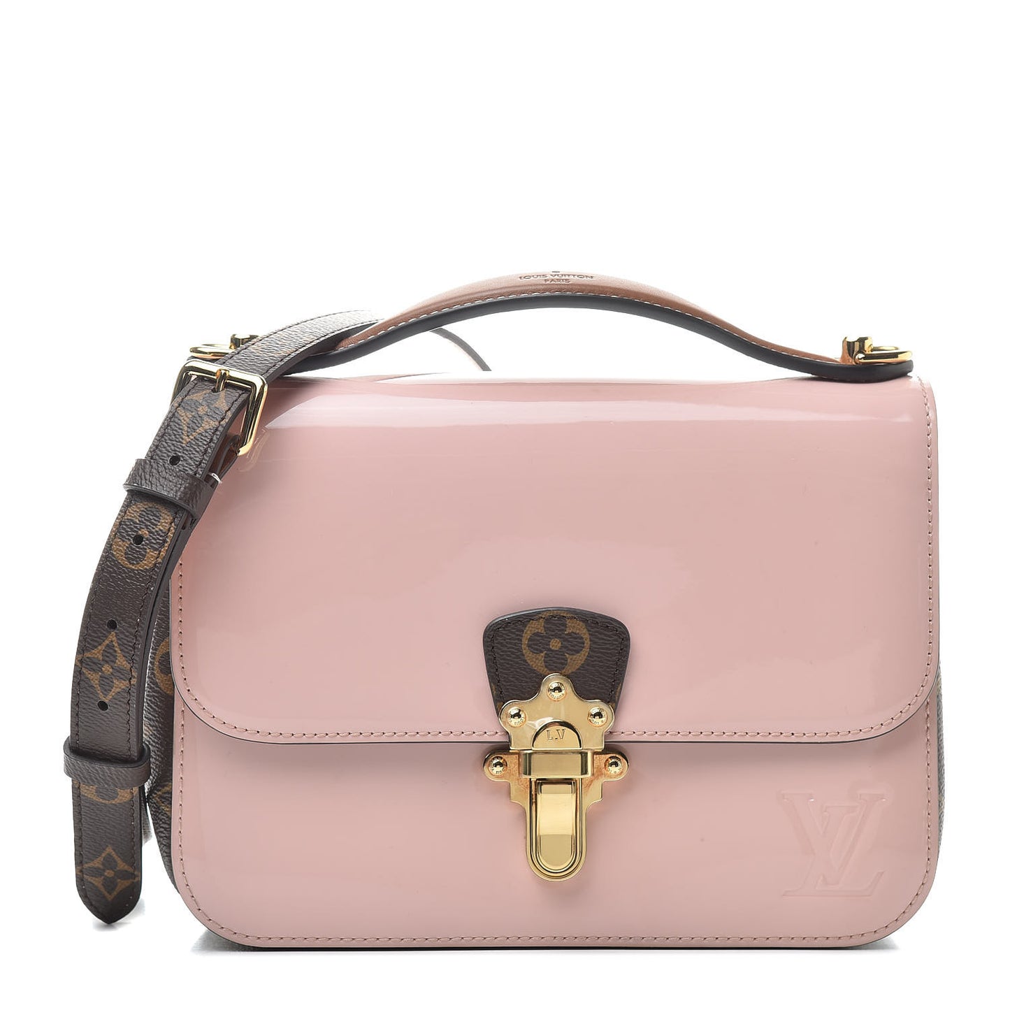 Patent Calfskin Monogram Cherrywood BB Rose Ballerine