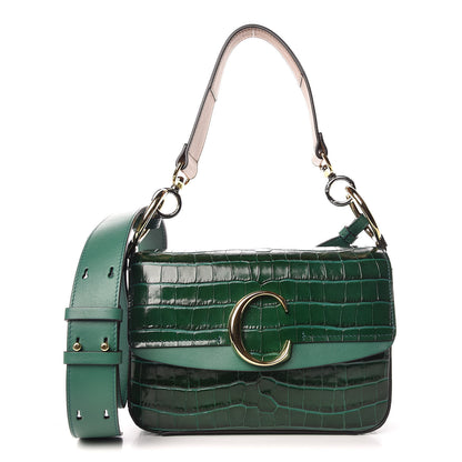 Chloe Calfskin Crocodile Embossed Small C Double Carry Woodsy Green 1 of 12