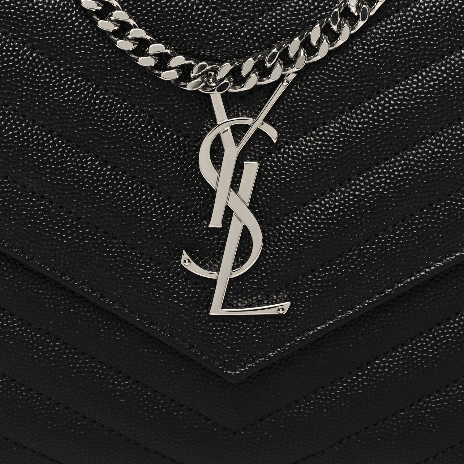 Saint Laurent Grain De Poudre Matelasse Chevron Monogram Chain Wallet Black 8 of 11
