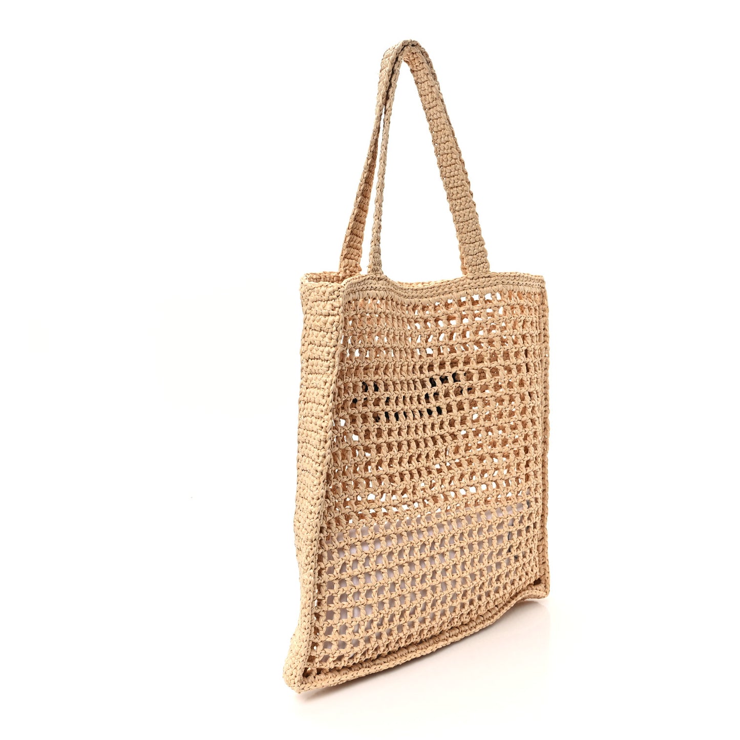 Yarn Raffia Effect Crochet Logo Embroidered Tote Bag Naturale