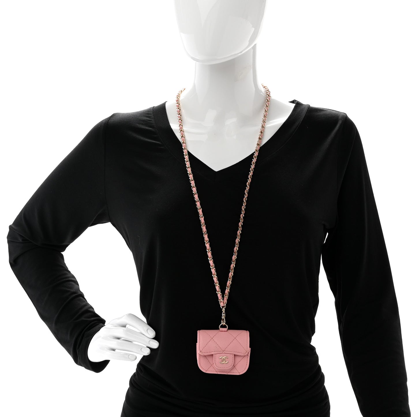Caviar Quilted Airpods Pro Case With Chain Pink