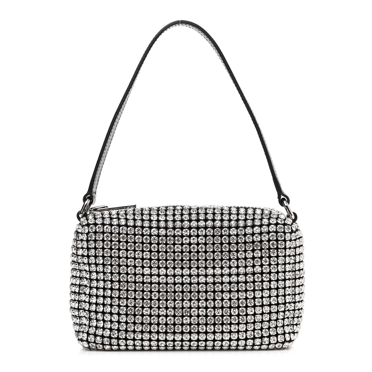 Mesh Crystal Rhinestone Mini Heiress Pouch Black Silver