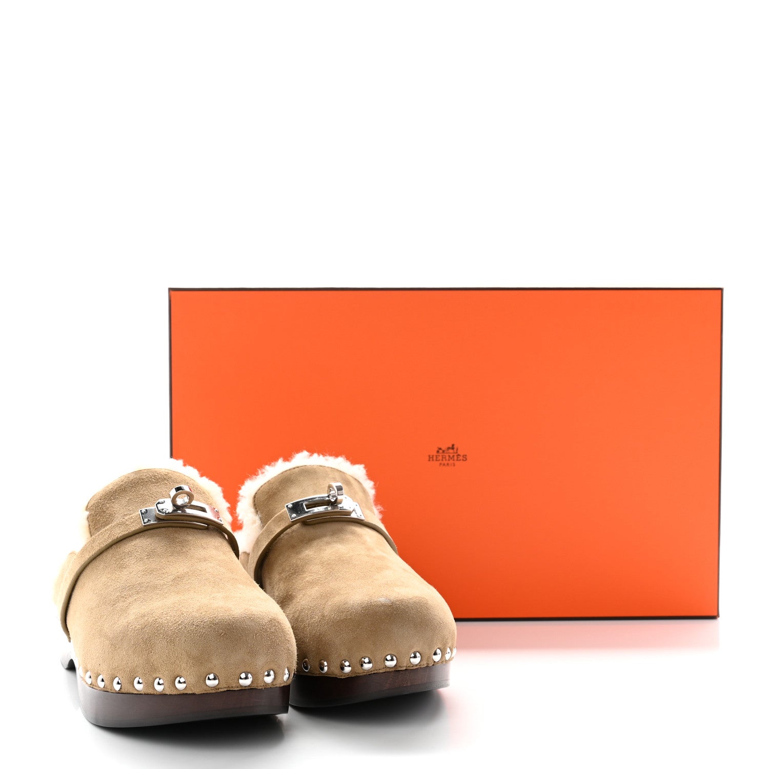 Hermes Suede Goatskin Woolskin Carlotta Mules 37 Beige Gobi 14 of 14