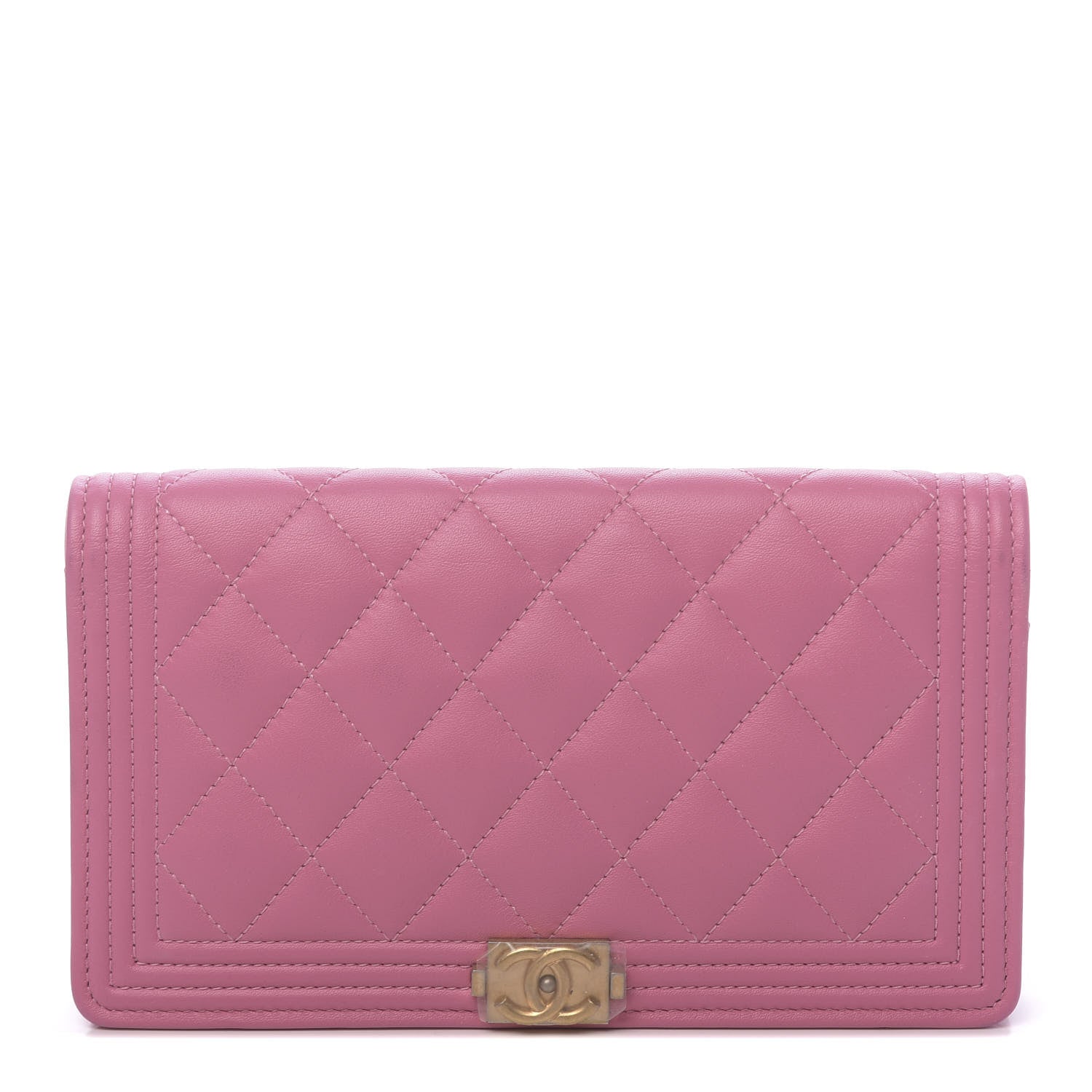 Chanel Lambskin Quilted Boy Yen Wallet Pink 1 of 9