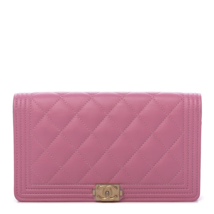 Chanel Lambskin Quilted Boy Yen Wallet Pink 1 of 9
