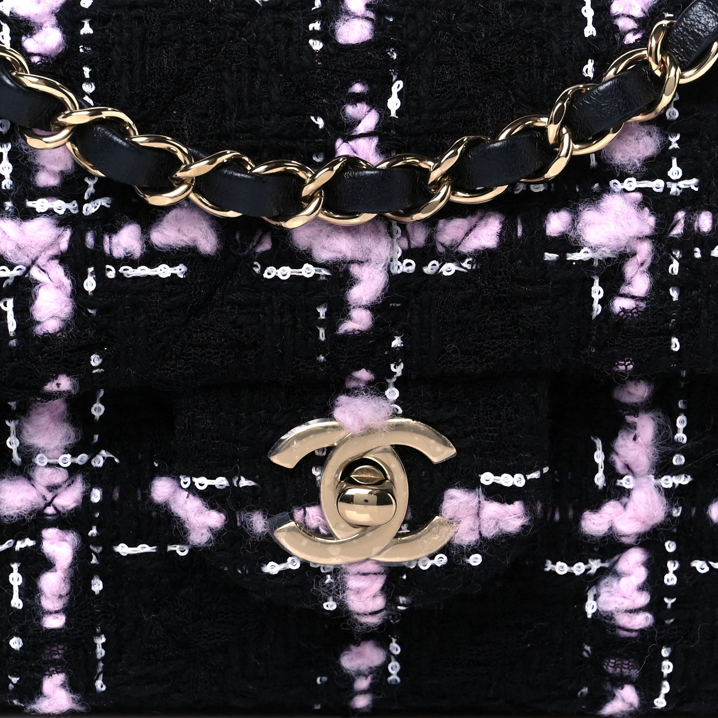 Tweed Quilted Mini Rectangular Flap Black Pink White